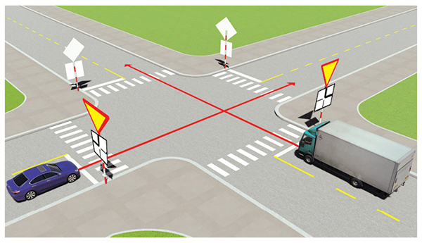 Câu 497: Xe nào phải nhường đường là đúng quy tắc giao thông?