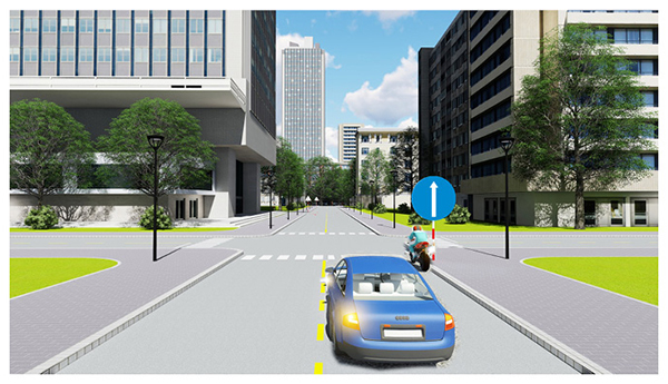 Câu 559: Theo tín hiệu đèn của xe cơ giới, xe nào vi phạm quy tắc giao thông?