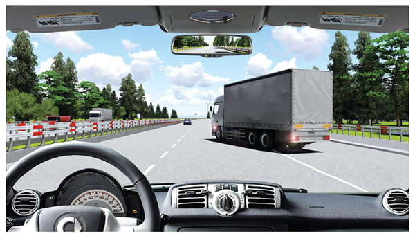 Câu 581: Xe tải phía trước có tín hiệu xin chuyển làn đường, bạn xử lý như thế nào trong trường hợp này?